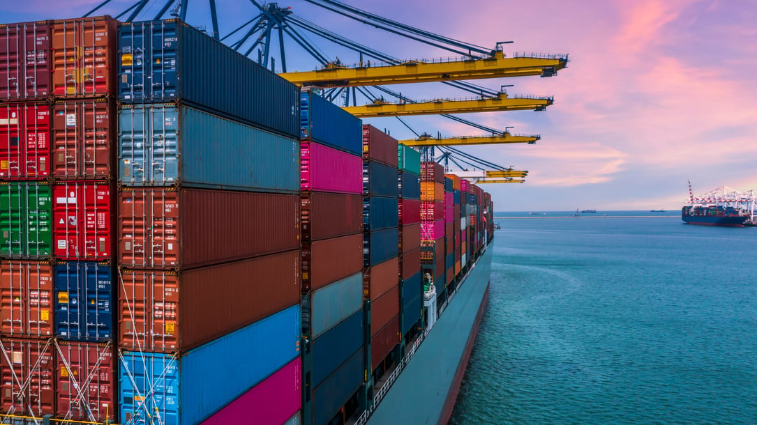 Container ship unloading crane ship seaport, Global business